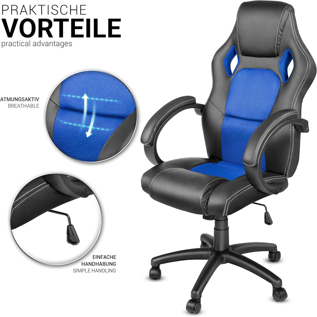 Racing Chefsessel Bürostuhl Drehstuhl 14 Farbvarianten, gepolsterte Armlehnen, Wippmechanik, Lift SG