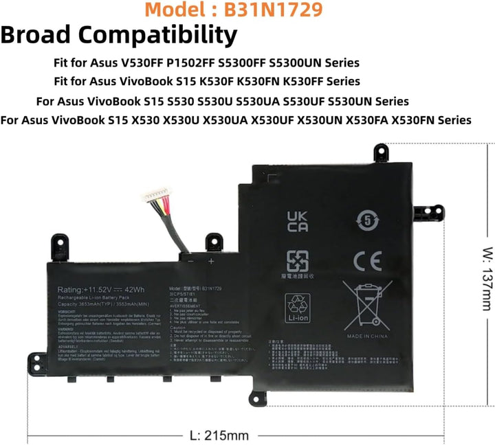 PUGASR B31N1729 Laptop Akku Kompatibel mit ASUS VivoBook S15 S5300F S5300U S5300UN X530FN X530 X530U