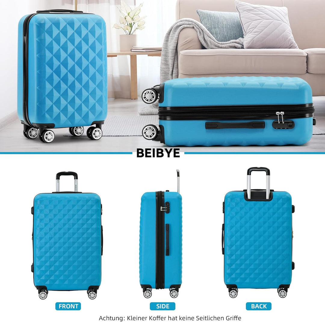 BEIBYE Zwillingsrollen 2066 Hartschale Trolley Koffer Reisekoffer Gepäck M-L-XL-Set (Türkis, L) Türk