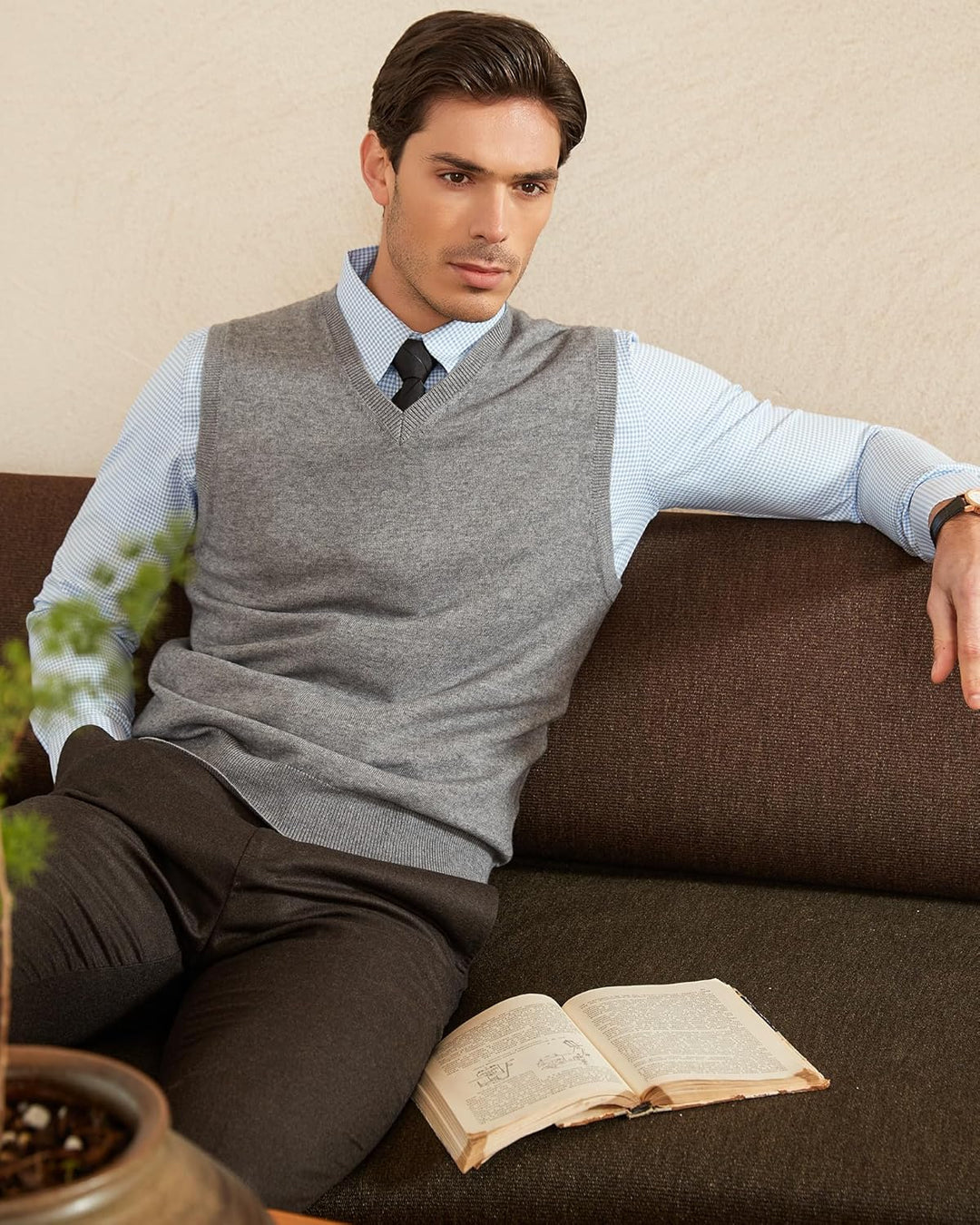 Kallspin Herren Pullunder-Strickweste aus Wollmischung V Hals Ärmellos S Hellgrau, S Hellgrau