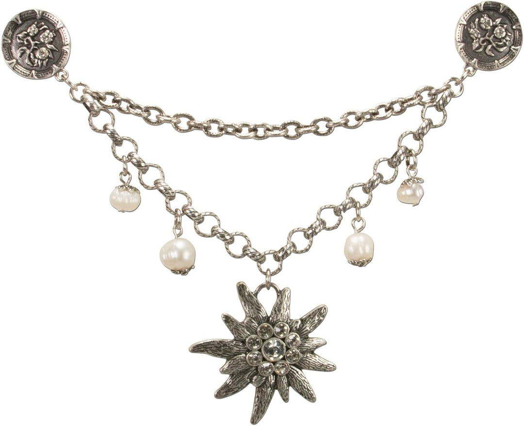 Alpenflüstern Damen Pin-Charivari Strass-Edelweiss altsilber-farben DCH03100095