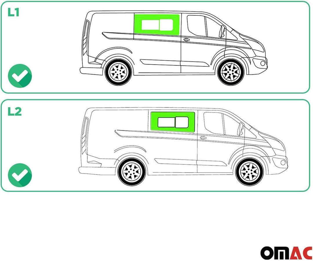 Seitenfenster Schiebefenster kompatibel mit Ford Transit Custom 2013-2023 L1 L2 Auto Rechts Schwarz,