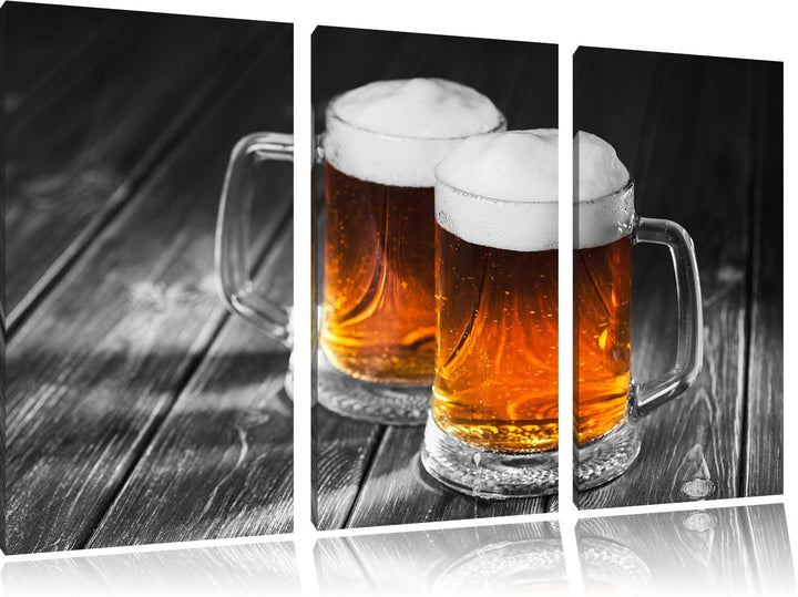 Pixxprint Zwei Masskrüge Bier als Leinwandbild | Grösse: 3 Teilig (120x80) | Wandbild| Kunstdruck |