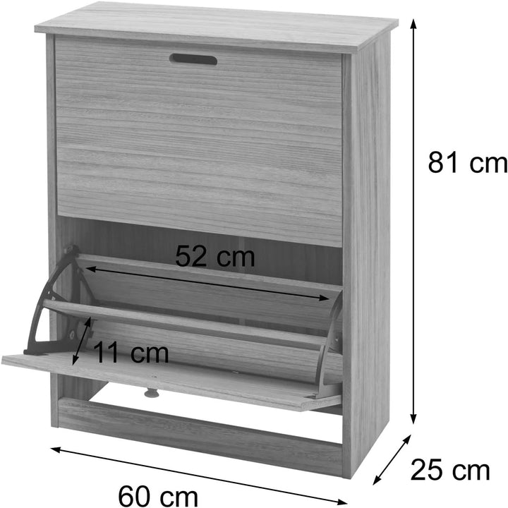 Mendler Schuhkipper HWC-K45, Schuhschrank Schuhregal, 81x60x25cm 2 Klappen, MDF aus Paulownia MVG-Ze