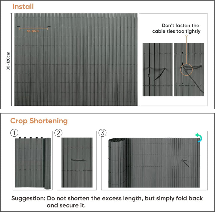 Sekey PVC Sichtschutzmatte 100x500cm Doppelte Verstärkung Innen, Balkon Sichtschutz mit Kabelbindern