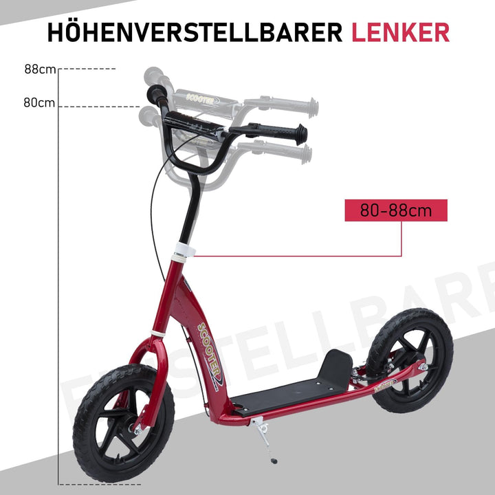 HOMCOM Kinderroller mit Hinterbremse Kickscooter 12 Zoll Tretroller Roller Scooter Cityroller für Ki