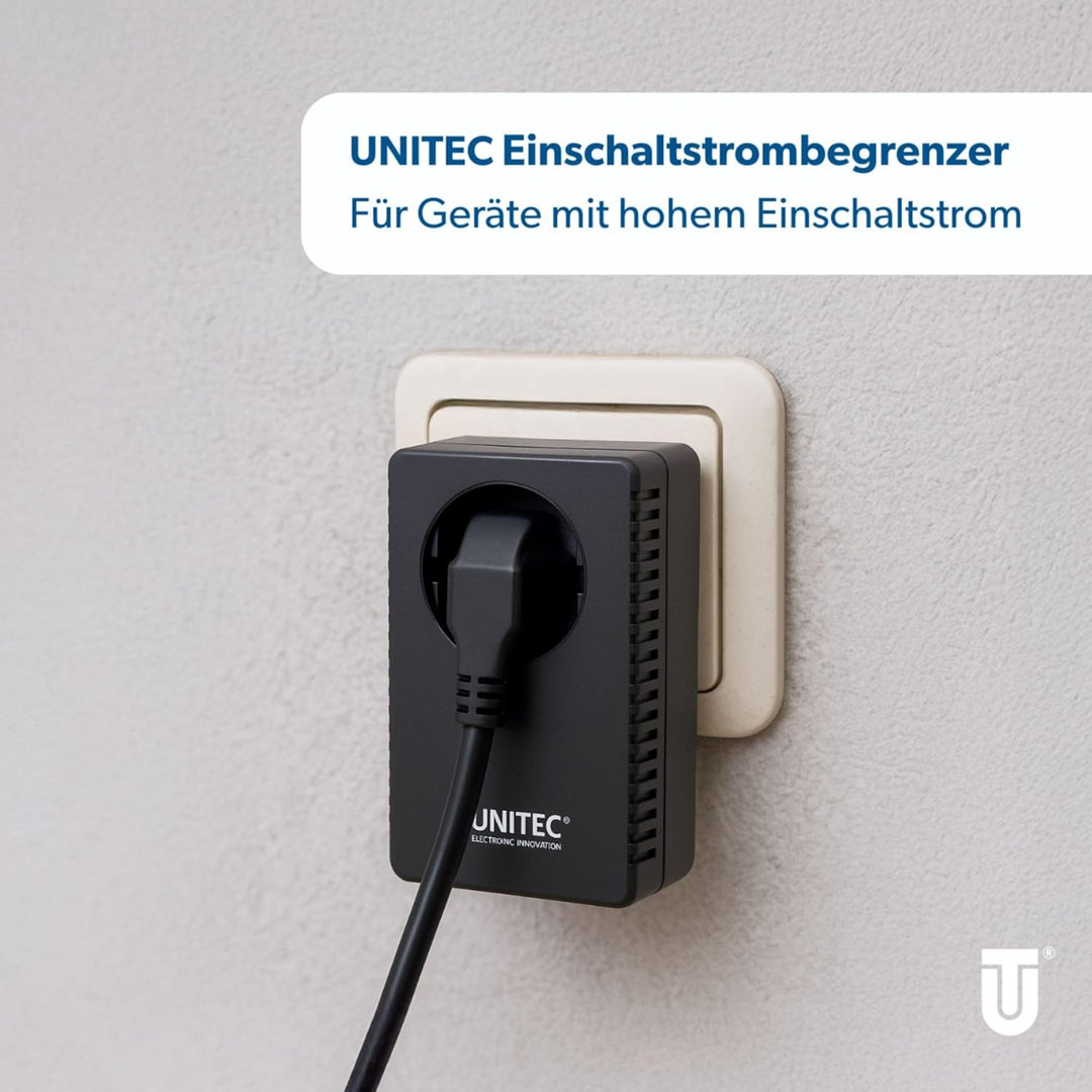 UNITEC Anlaufstrombegrenzer und Einschaltstrombegrenzer (230V ~/ 16A, Zwischenstecker, Strombegrenze