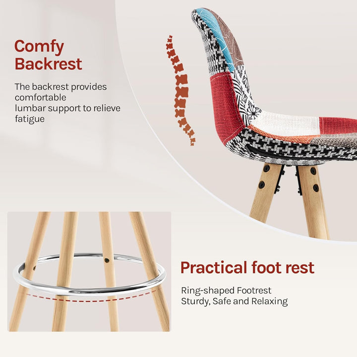 WOLTU® 2 x Barhocker 2er Set Barstuhl aus Leinen Holzgestell mit Lehne + Fussstütze Design Stuhl Küc