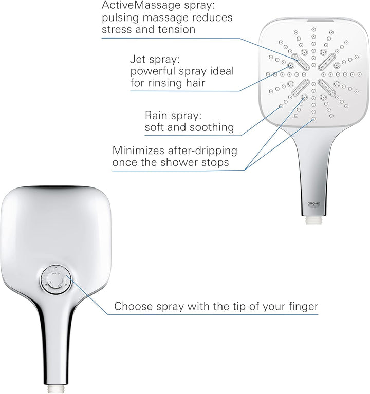 GROHE Rainshower 130 SmartActive Cube | Brause- & Duschsystem | Handbrause mit 3 Strahlarten | moon