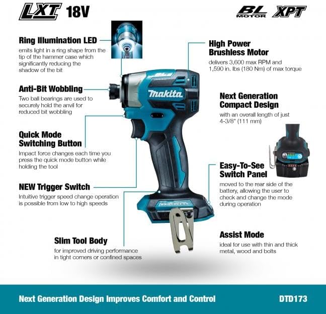 Makita DTD173Z 18V Li-Ion Brushless LXT Schlagschrauber, Batterien und Ladegerät nicht im Lieferumfa