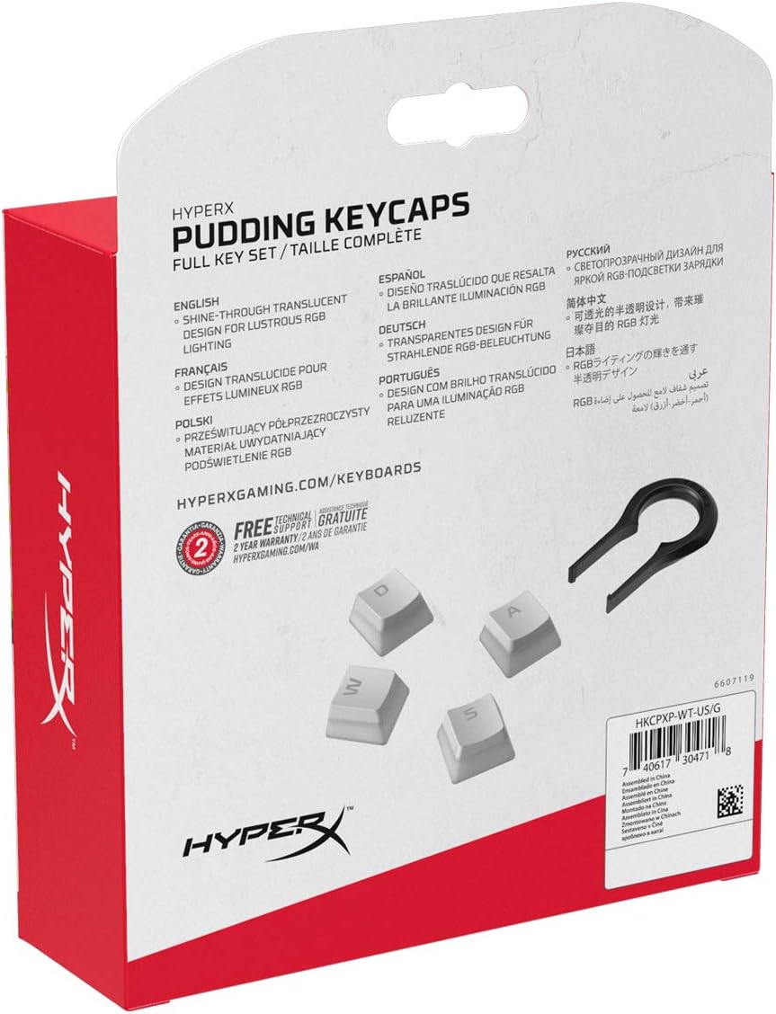 HyperX Pudding Keycaps – Vollständiger Tastensatz – PBT – {Weiss} – English (US) Layout – 104 Key, H
