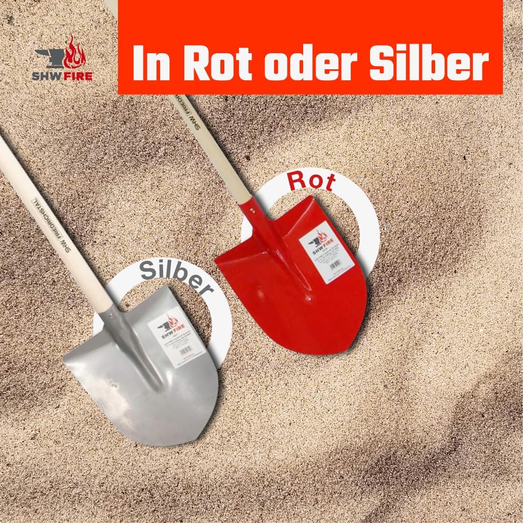 SHW-FIRE Frankfurter Schaufel aus Spezialstahl mit langem Eschenholzstiel 130cm lang Rot, Rot
