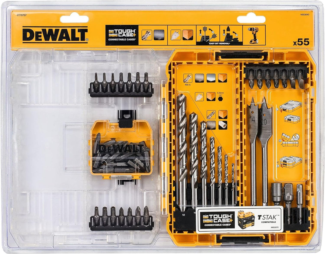 Dewalt HSS-G Metallbohrer und Bit-Set DT70757 (55-teilig, Bohrer mit rechtsschneidender Spiralnut Ty