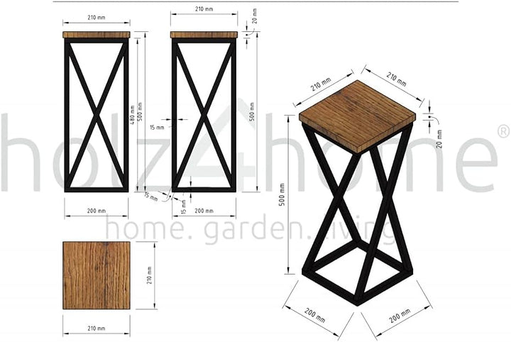 holz4home® Dekoständer 50 cm Gedrehte Streben I Eichenholz Natur Geölt I Blumenständer I Höhe: 50 cm
