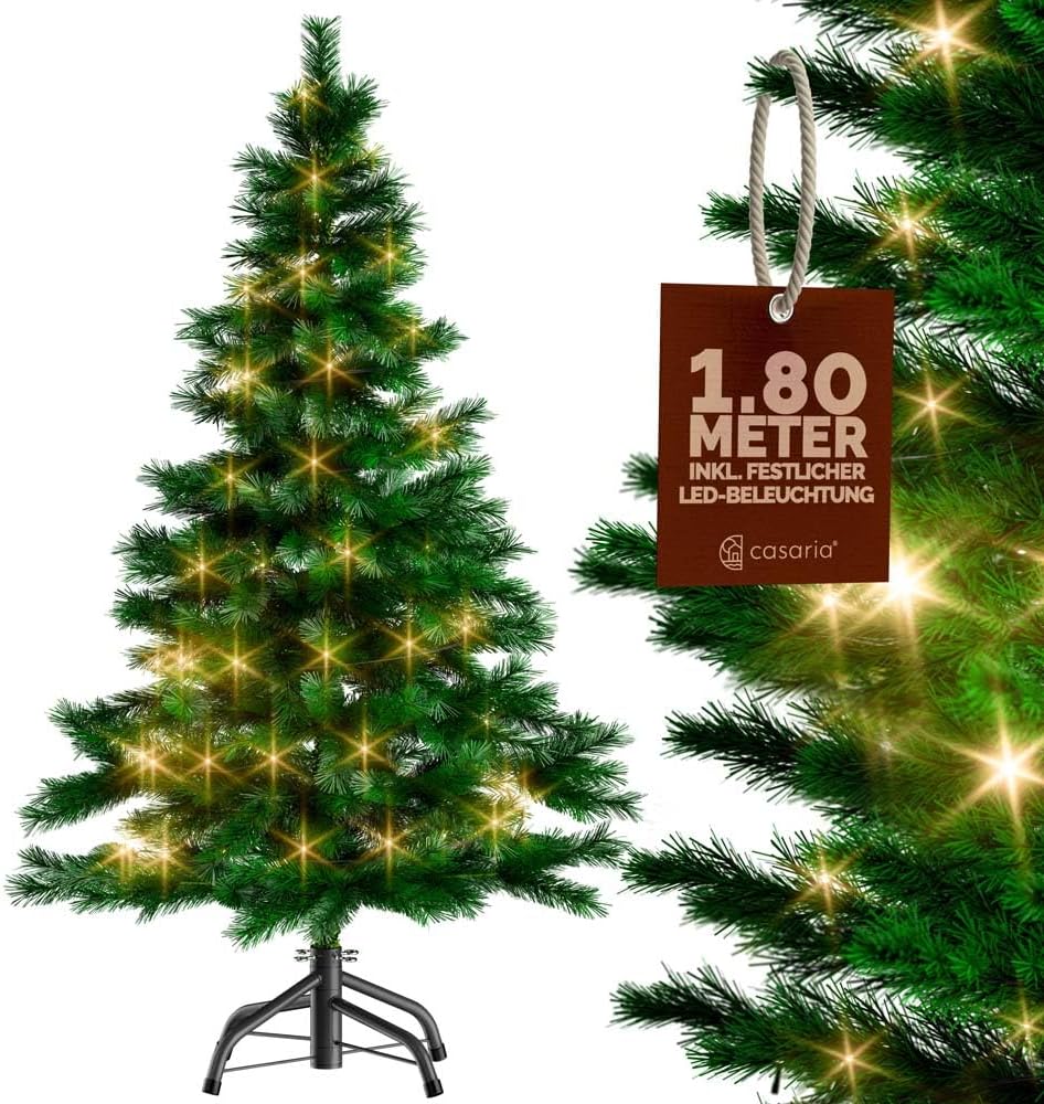 Casaria Künstlicher Weihnachtsbaum 180cm mit Lichterkette 120 LED warm-weiss inkl. Metallständer 533