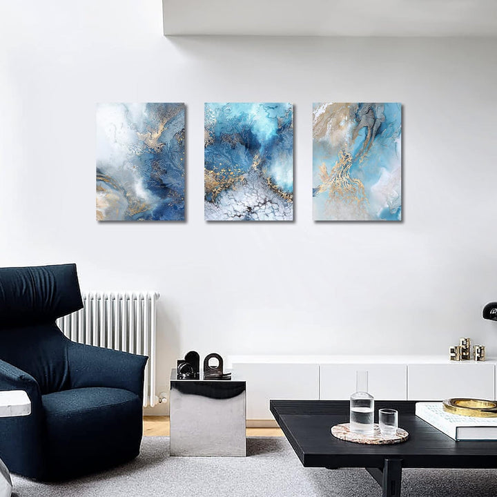 3 Pcs Mit Rahmen Goldgrüner Ozean Leinwand Bilder Krachende Wellen Bild auf Leinwand Malerei Poster