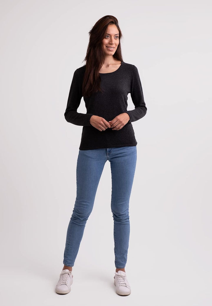 CASH-MERE.CH 100% Kaschmir Damen Pullover | Sweater Rundhalsausschnitt 2-fädig XS Dunkelgrau, XS Dun