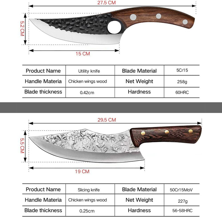 2 Stücke Kochmesser, Küchenmesser mit Lederscheide - Handgeschmiedet Chefmesser,Perfekt zum Schneide