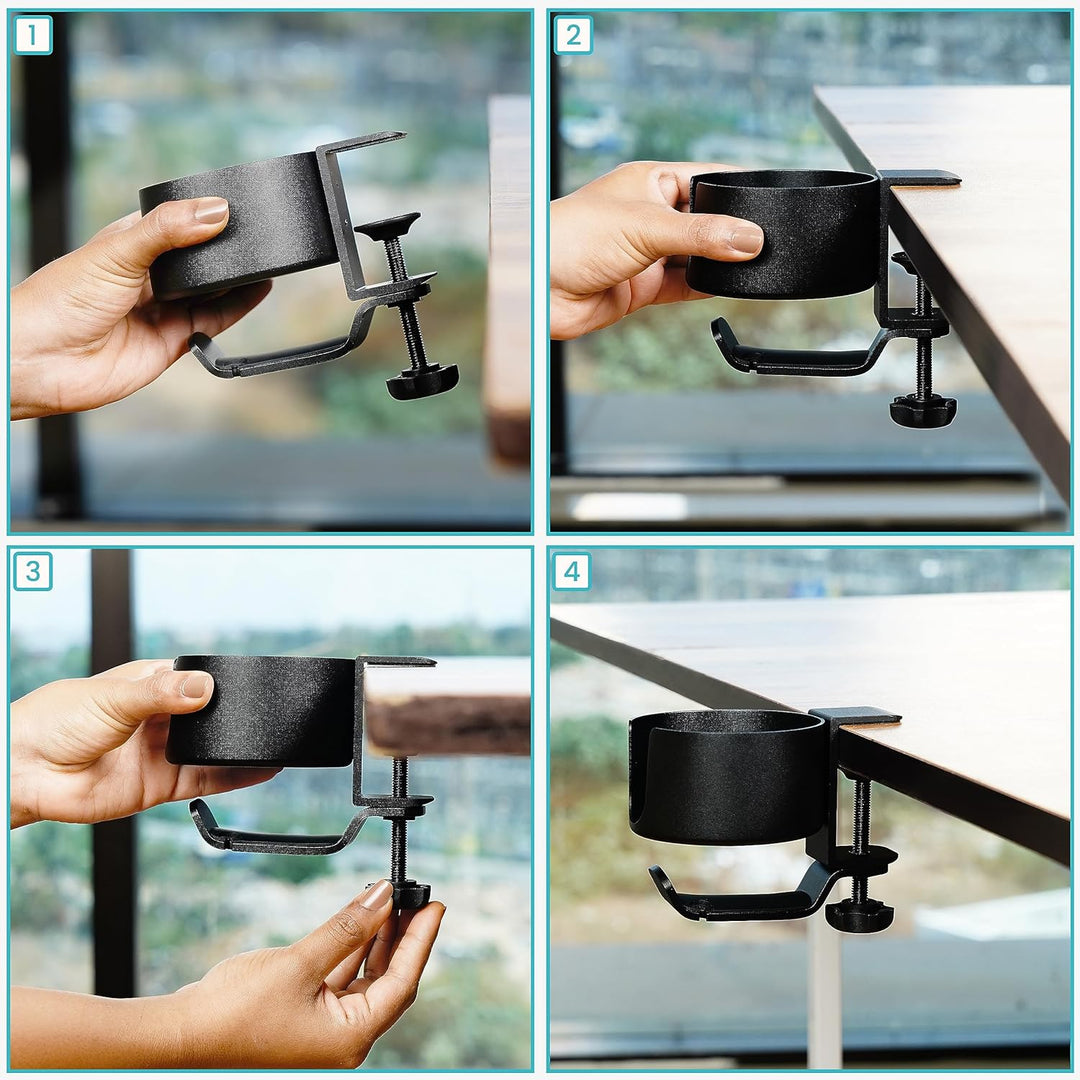 BELLE VOUS 2-in-1 Headset Halterung & Getränkehalter Tisch Set - Multifunktionaler Untertisch-Kopfhö