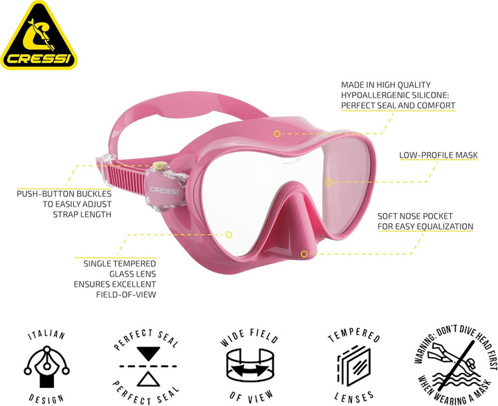 Cressi F1 - Rahmenlose Maske oder Rahmenlose Maske + Schnorchel Dry Combo Set zum Tauchen und Schnor