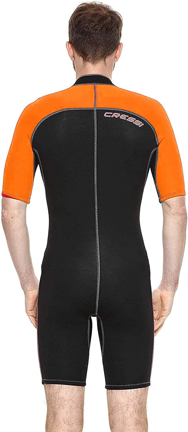Cressi Lido Man - Shorty Neopren High Stretch 2 mm Neoprenanzug für Herren Schwarz - Orange M, Schwa