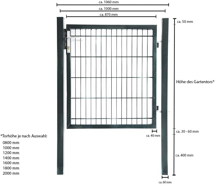 HOME DELUXE - Gartentor PORTARIUS - Anthrazit, Höhe 140 cm - inkl. Griff, Schloss und Schlüssel I Ga