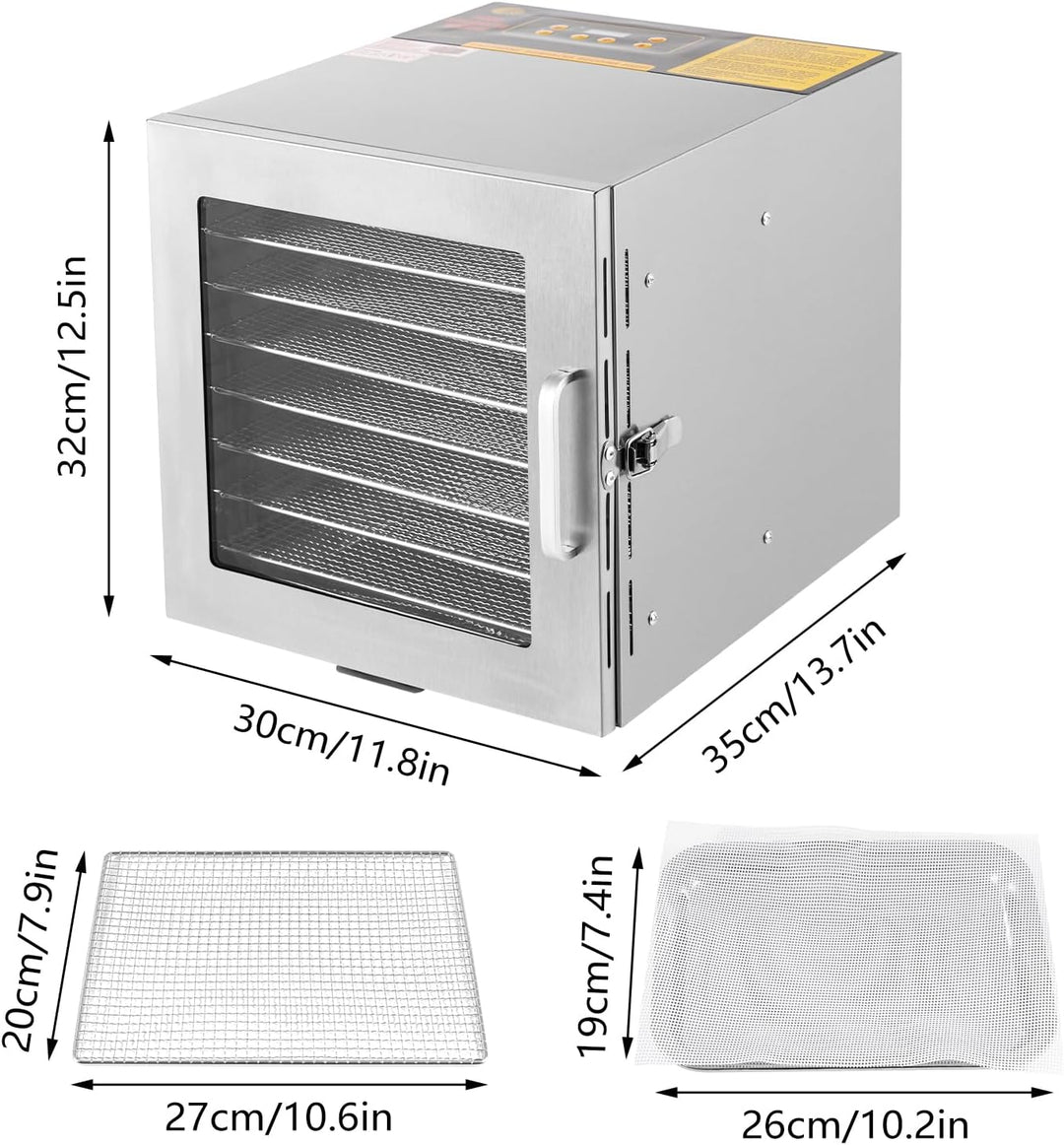 SABUIDDS Dörrautomat Edelstahl mit 8 Einlegefächer Food Dörrgerät von 35-90 ℃, 24h-Timer, 700W, inkl