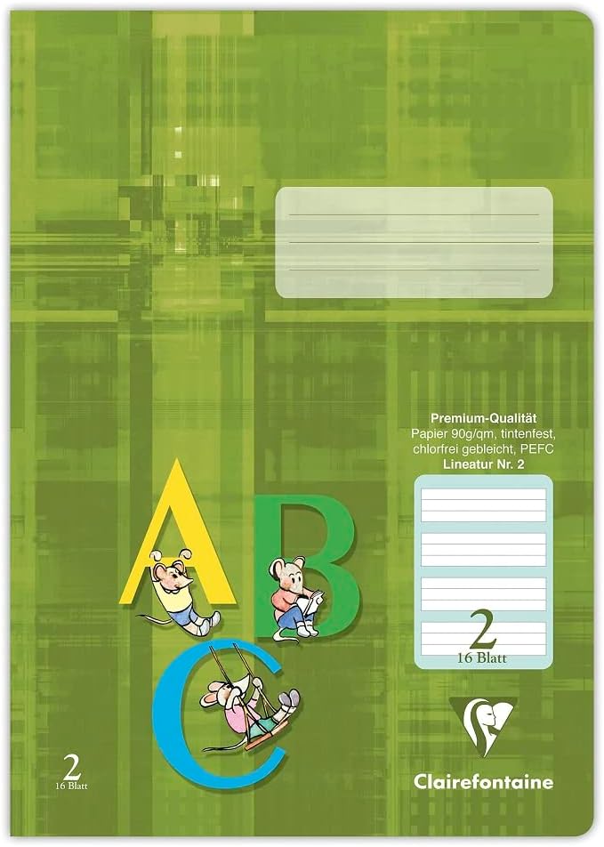 Clairefontaine 331052C - Packung mit 25 Schulheften DIN A4, 16 Blatt, 90g, grüne Lineatur 2 liniert