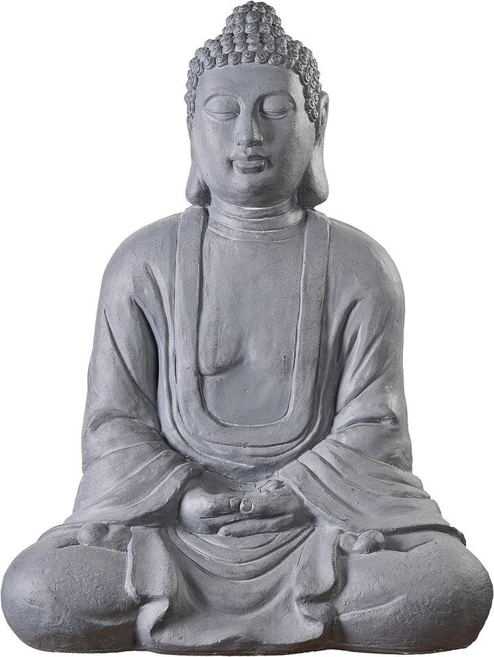 Worldconnection Riesiger XXXL Grosser Buddha 80 cm grau Steinoptik Garten Deko Figur Skulptur Feng S