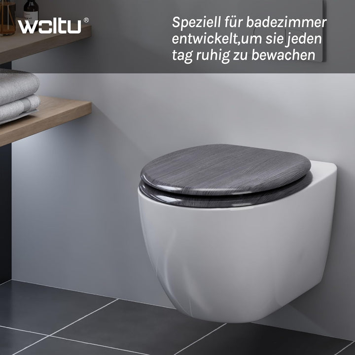 WOLTU #2 Premium WC-Sitz Toilettensitz mit Absenkautomatik, MDF Holzkern, Softclose Scharnier, Antib