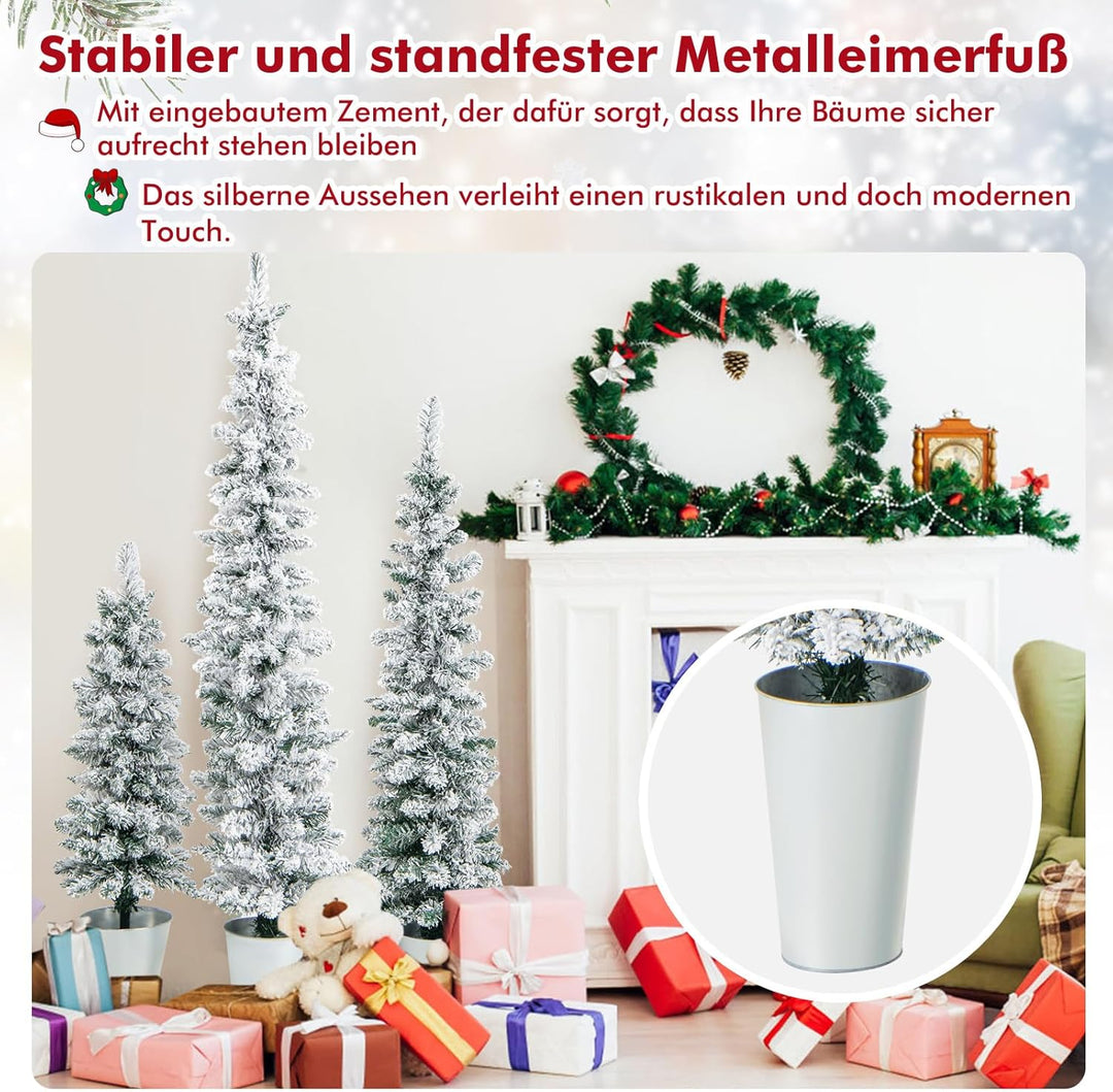 COSTWAY 3er Weihnachtsbaum Künstlich mit Schnee, 90+120+150cm, Tannenbaum Bleistift mit Sockel aus M