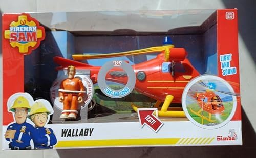 Simba - Feuerwehrmann Sam – Hubschrauber Wallaby 1 – Sound- und Lichtfunktionen – 1 Figur + Zubehör