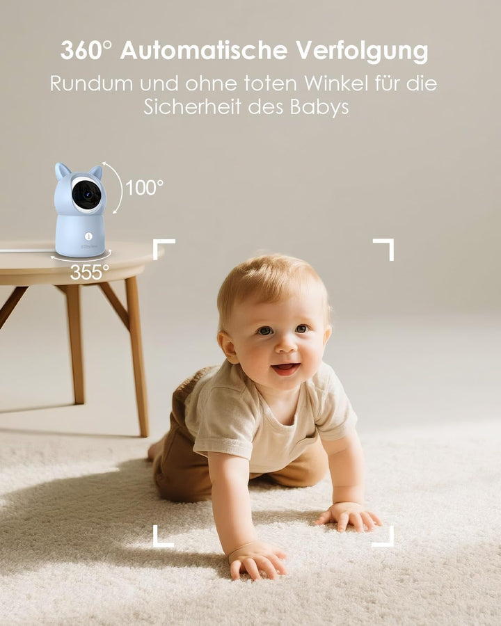 CZEview BM6 Babyphone mit 2 Kameras 2K & 4X Zoom, 5.5" HD Babyfon mit App (Blau mit 2 Kameras), Blau