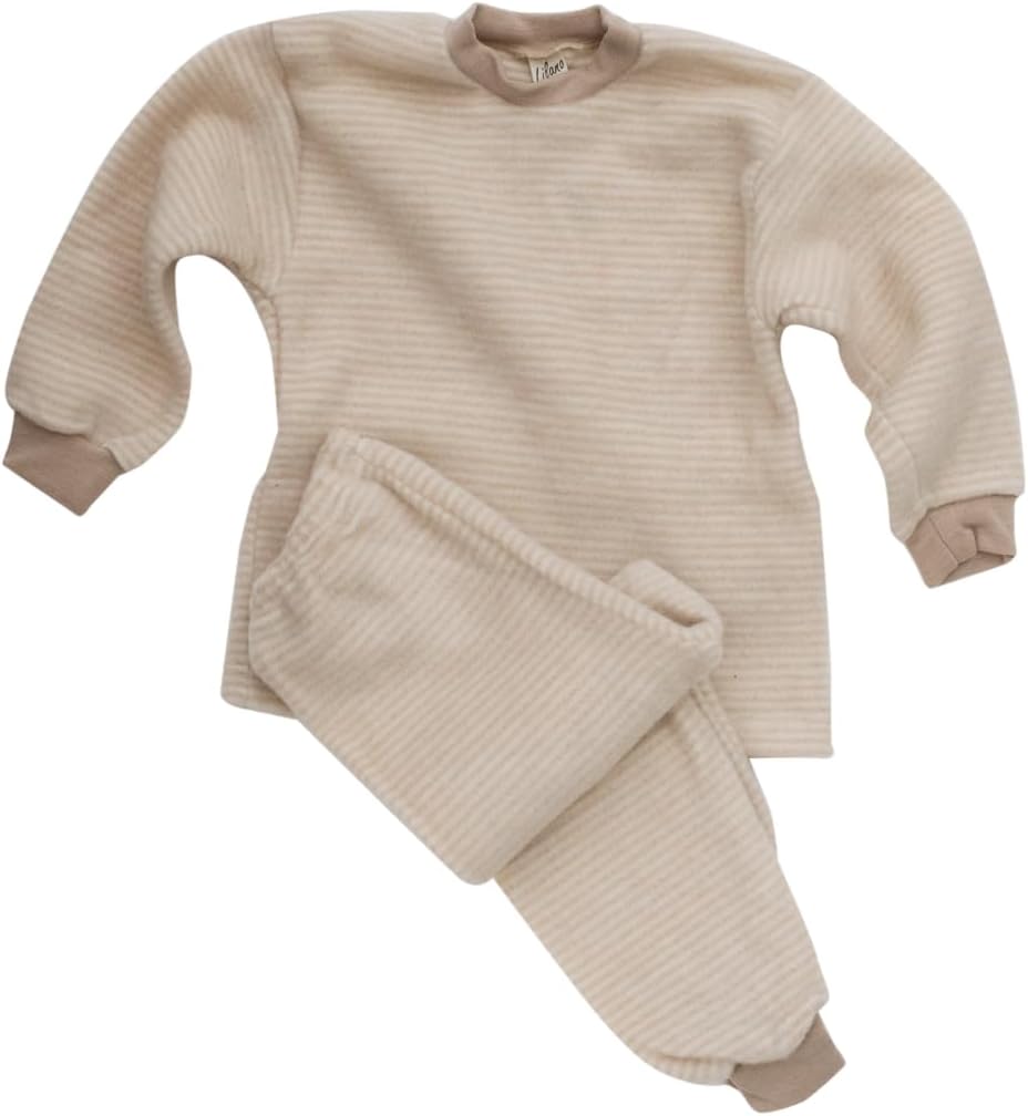 LilaLilanono, Merino Kinder Flausch Schlafanzug 2-teilig, 100% Wolle (kbT) 98 Sand / Natur, 98 Sand