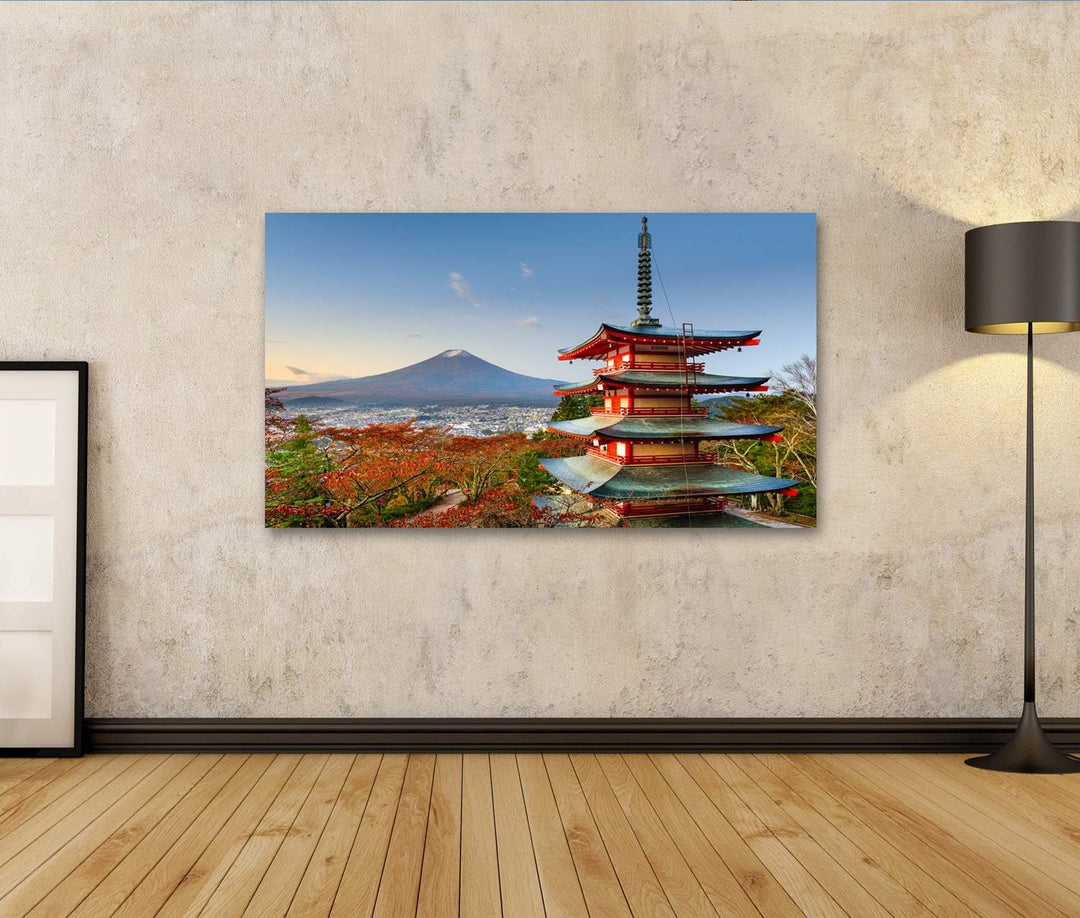 islandburner Bild auf Leinwand Berg Fuji Pagode Japan Chureito Bilder Wandbilder Poster, 80L x 40B c