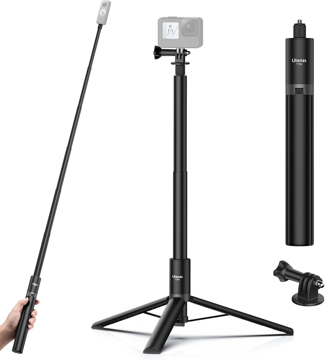 ULANZI 150cm Selfie Stick Stativ für Insta360 GO 3/X3/ONE RS/ONE X2/ONE X/GO 2/ONE R/ONE, TT52 Einbe
