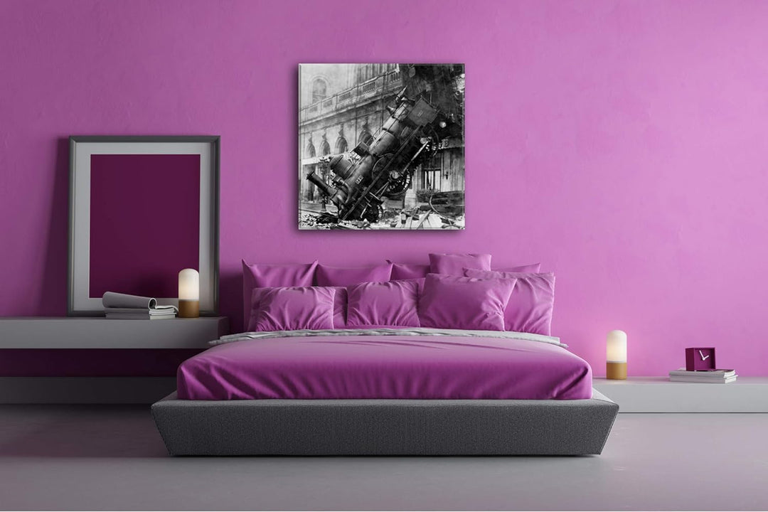 deyoli Unfall Einer Dampflokomotive Format: 70x70 als Leinwand, Motiv fertig gerahmt auf Echtholzrah