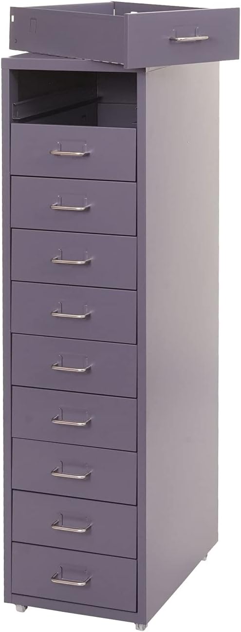 Mendler Rollcontainer Boston T851, Schubladenschrank Stahlschrank, 110x28x41cm 10 Schubladen - dunke