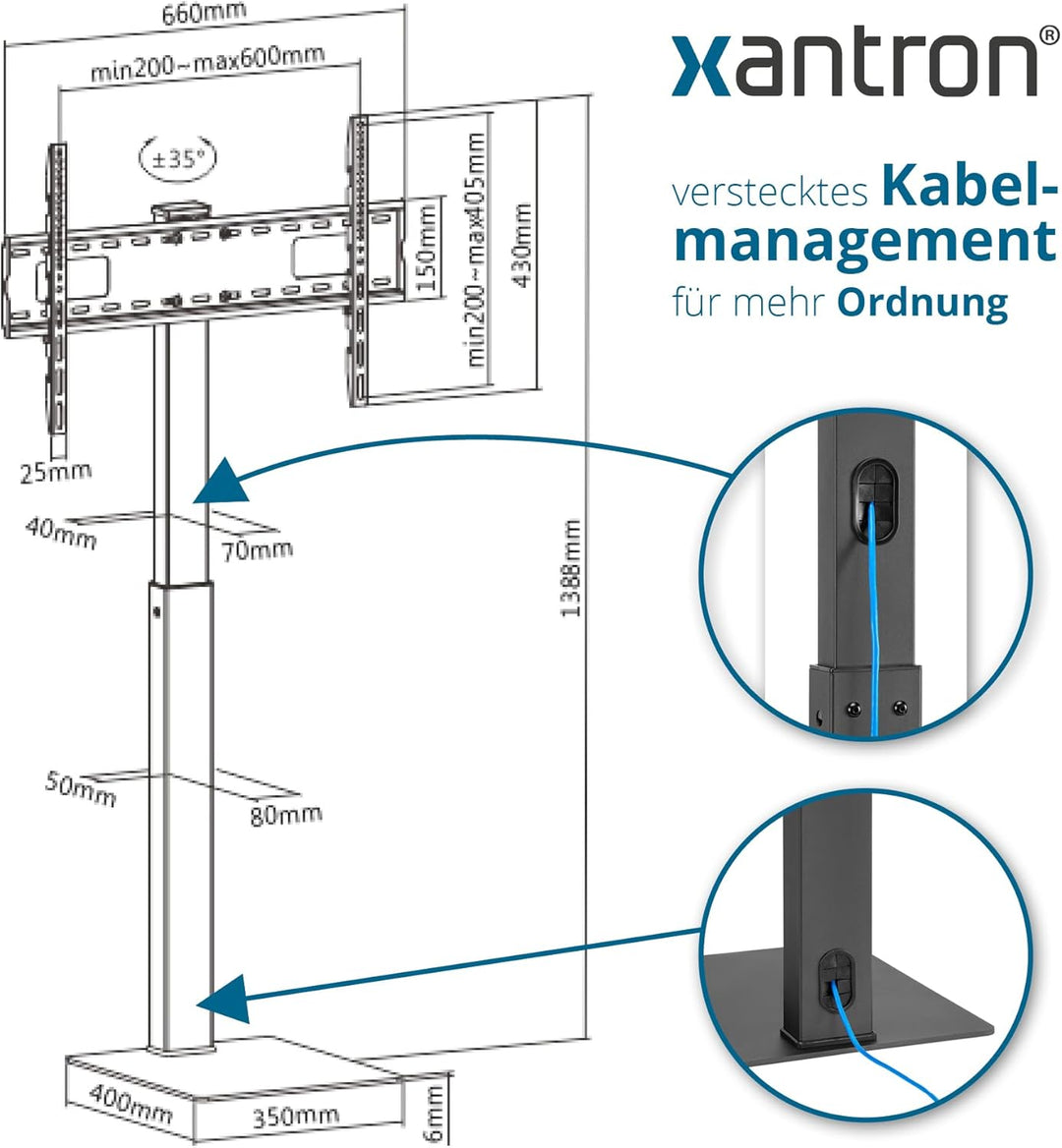 Xantron® Universal TV Ständer 37-75 Zoll/VESA 200x200-600x400 / Höhenverstellbarer, drehbarer TV Sta