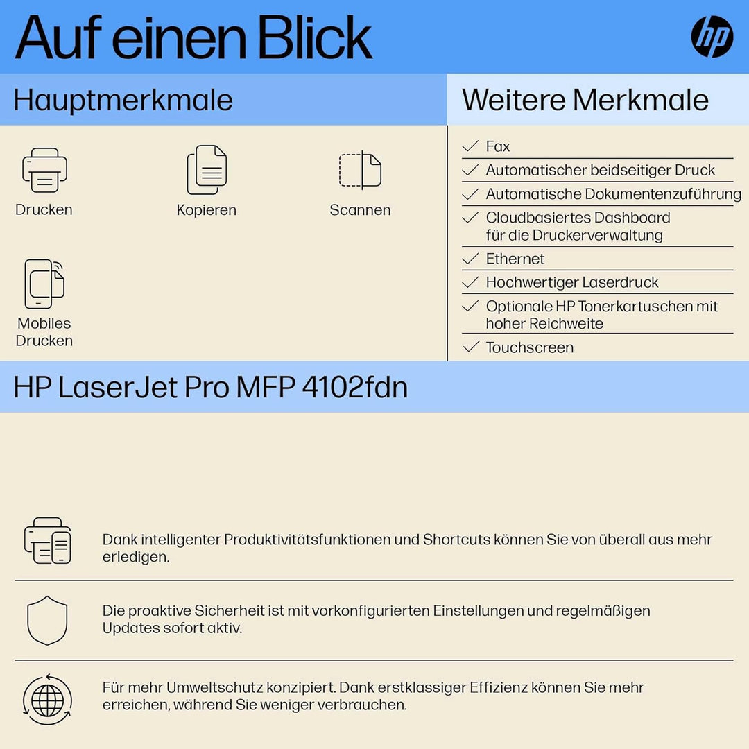 HP LaserJet Pro MFP 4102fdn Multifunktions-Laserdrucker, Fax, Automatischer beidseitiger Druck, Hohe