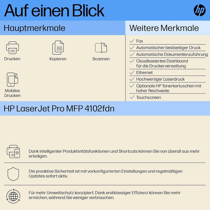 HP LaserJet Pro MFP 4102fdn Multifunktions-Laserdrucker, Fax, Automatischer beidseitiger Druck, Hohe