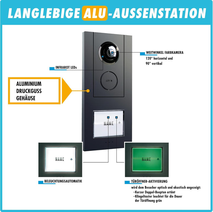 m-e Vistadoor Vistus Video-Türsprechanlage | Aluminium Aussenstation für 1-Familienhaus | 7“ Innenst