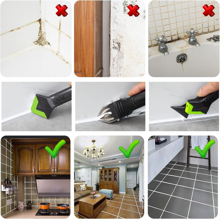 Silikonentferner, Silikon Abzieher Werkzeug Set 5 in 1 Fugenkratzer 6 Auswechselbar Silikonpads Dich