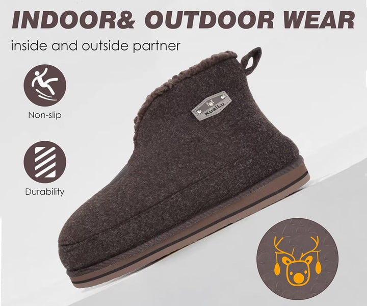 KuaiLu Hausschuhe Boots Herren Winter Filz Hausstiefel Warm Plüsch Flauschige Fell Hüttenschuhe Kusc