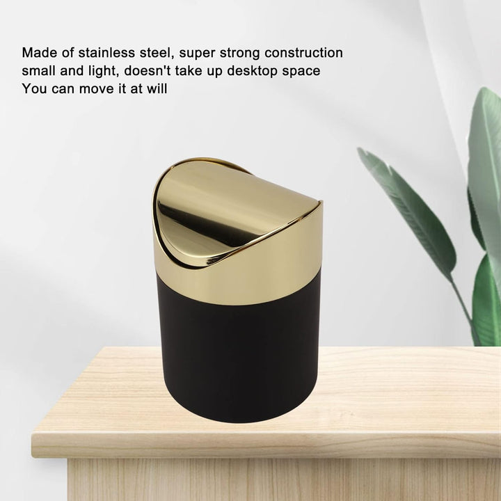 Tisch Mülleimer, Edelstahl Mini Mülleimer mit Gold Deckel, Haushalt Desktop Papierkorb Papier Abfall