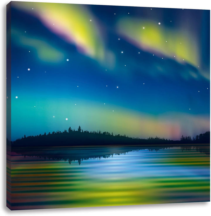 Polarlichter in Alaska, Format: 70x70 auf Leinwand, XXL riesige Bilder fertig gerahmt mit Keilrahmen