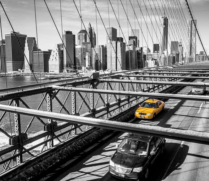 Gelbes Taxi in New York auf Brücke Herdabdeckplatte & Spritzschutz aus Echtglas | Für Herd-Kochfelde