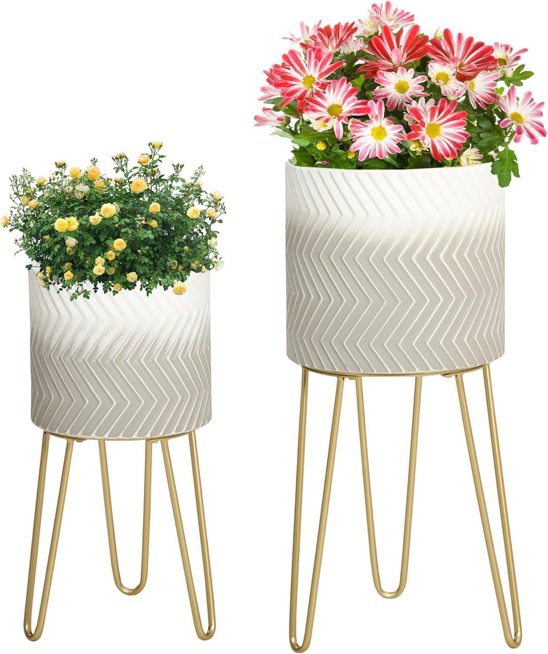 Outsunny 2er-Set Pflanzenständer, Pflanztöpfe, Blumenständer, Blumentöpfe mit Gestell, Übertopf, Blu