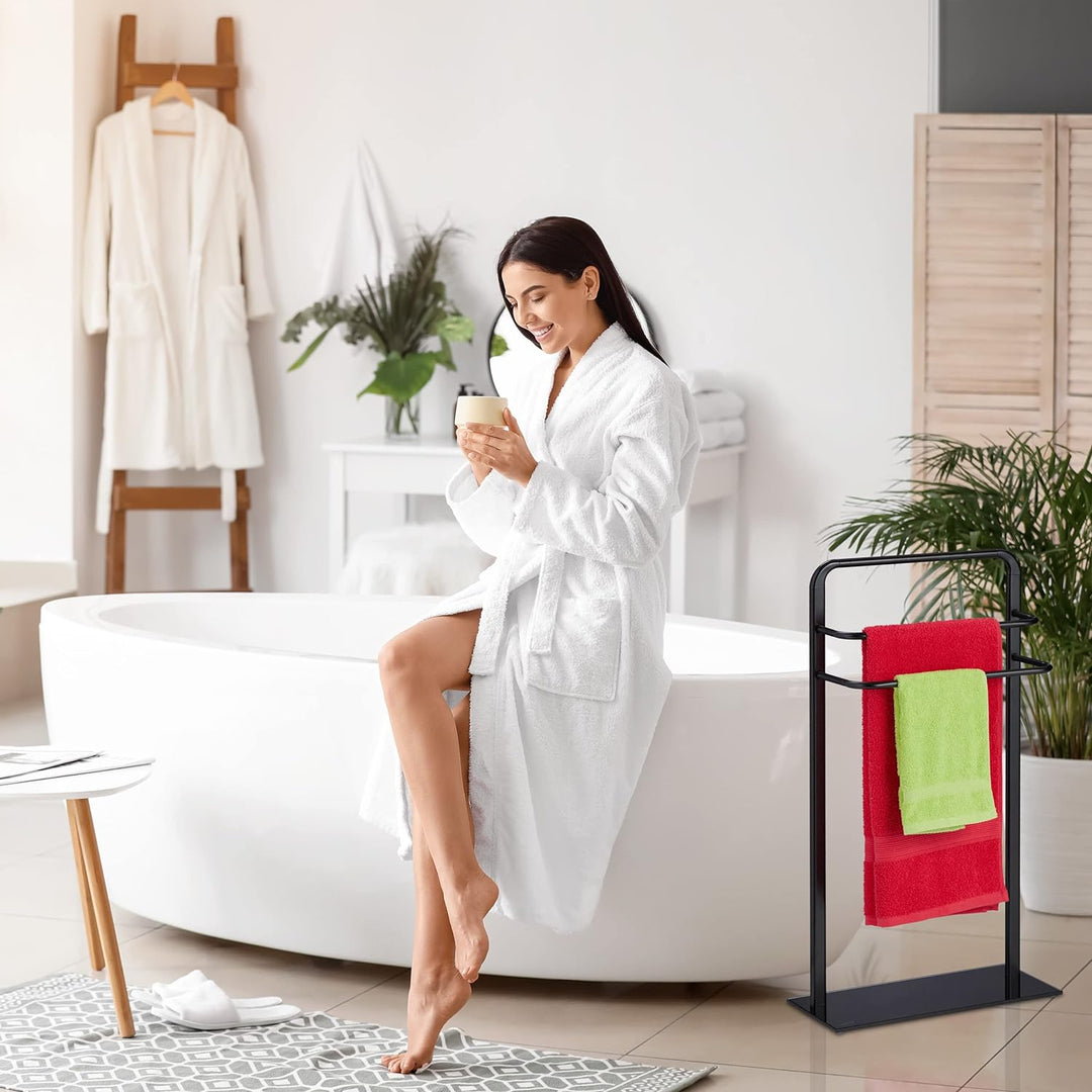 Relaxdays Handtuchständer, 3 Stangen, HBT: 79 x 45 x 20 cm, Badezimmer, Handtuchhalter stehend, Stah