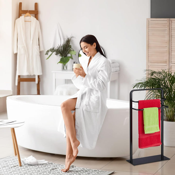 Relaxdays Handtuchständer, 3 Stangen, HBT: 79 x 45 x 20 cm, Badezimmer, Handtuchhalter stehend, Stah